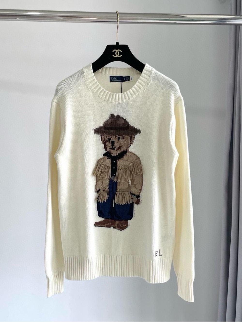Polo by Ralph Lauren Cream Bear Intarsia Crewneck Sweater